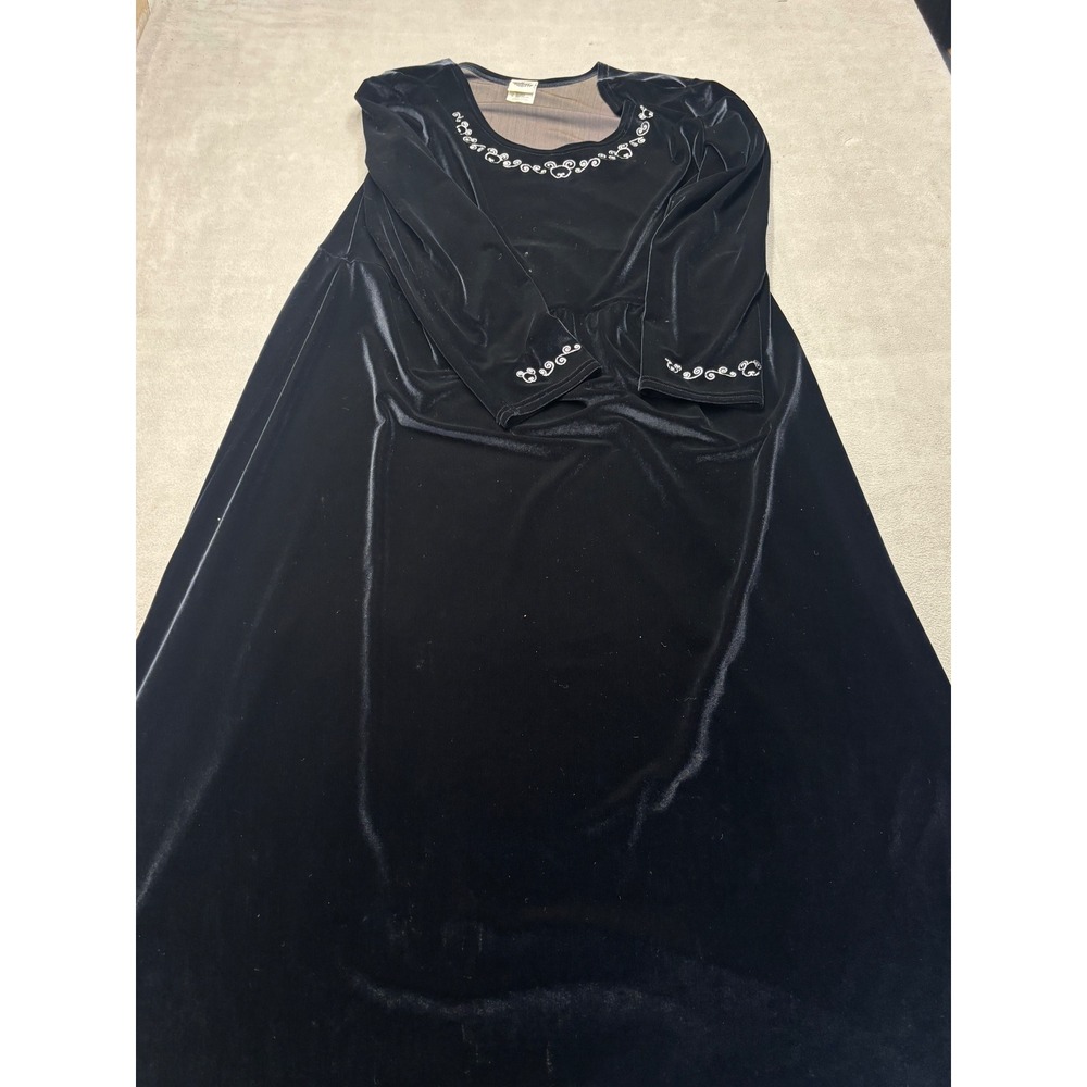 Disney Store Black Velvet Mickey Mouse Embroidered Maxi Dress XL Empire Waist